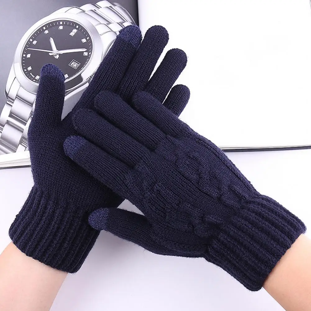 

Wool Knitted Cold-proof Gloves Stripe Print Gloves Winter Cycling Gloves with Touch Screen Anti-slip Grip Heat for High