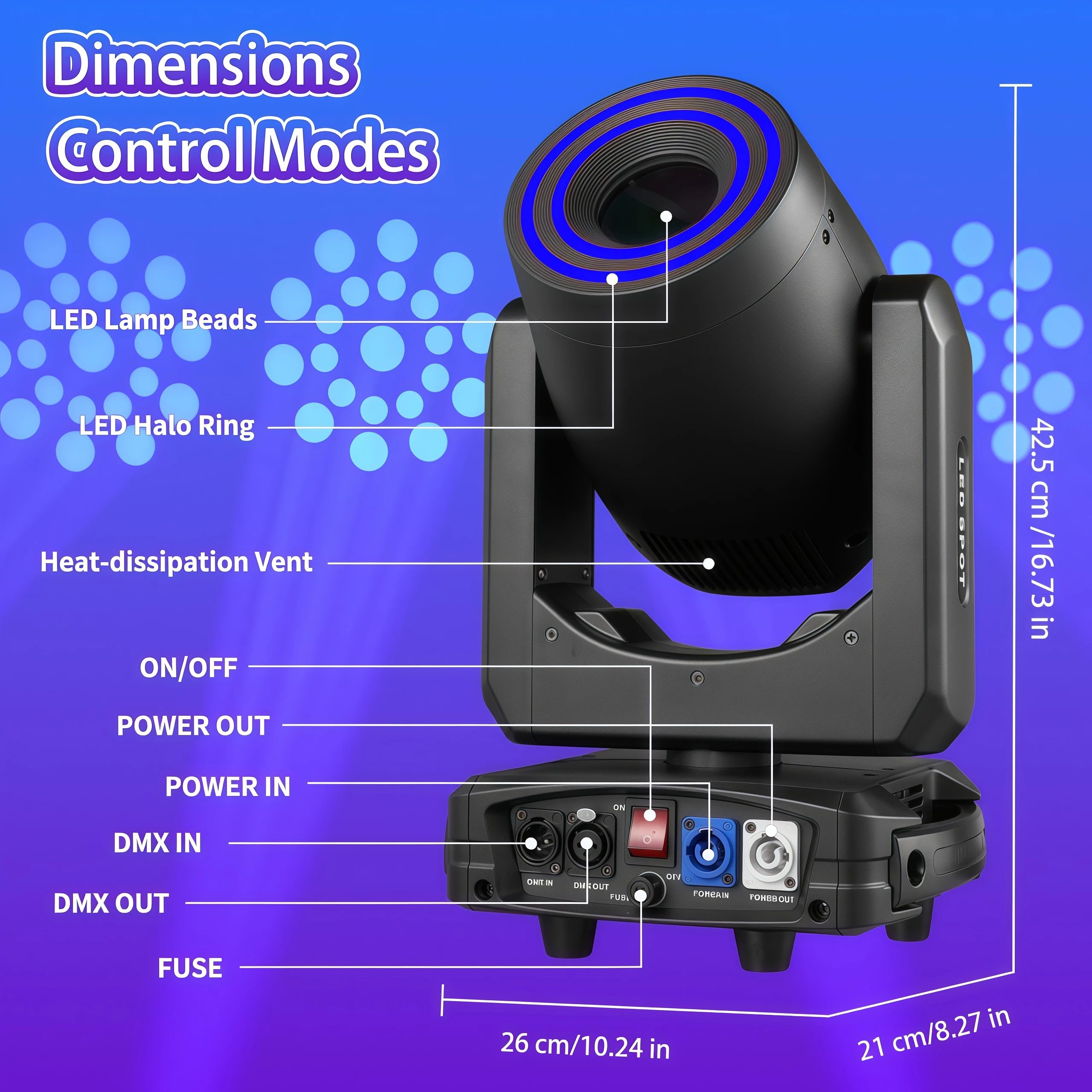 Spot 250W With Halo Effect Moving Head Light RGBW DMX512 Stage Lights DMX Sound Activated Play DJ Light For Wedding Party Music