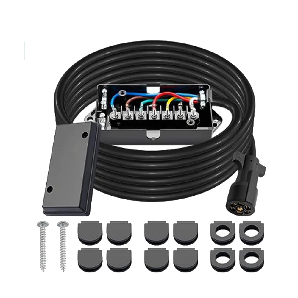 

7 Way Inline Trailer Plug with Weatherproof Junction Box 8 Feet Seven-Core Cable Wiring Harness for RV Trailer US Plug