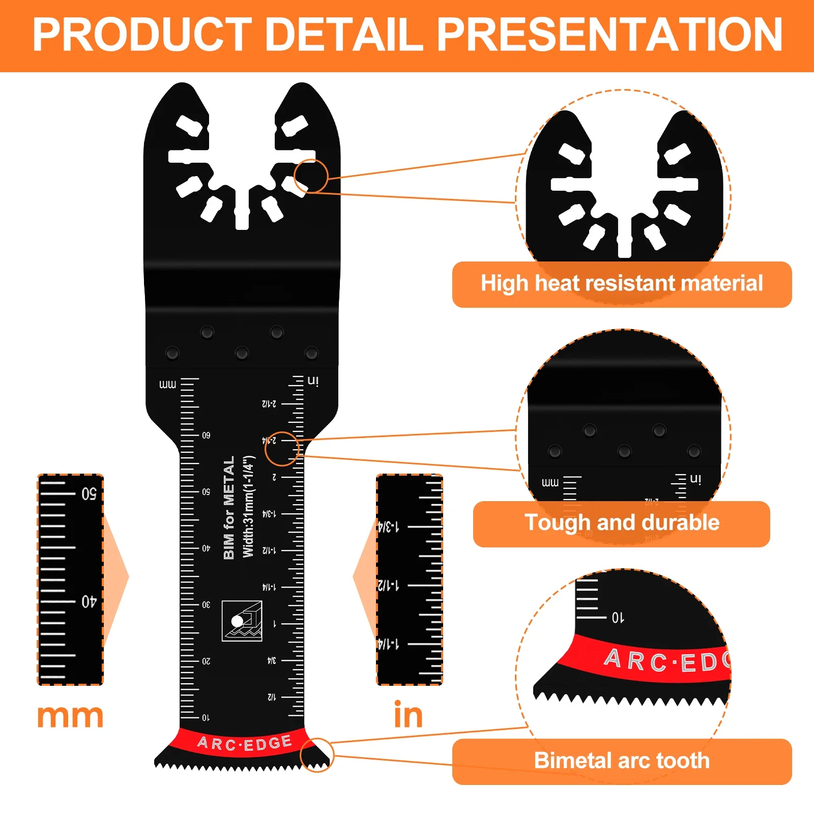 Hojas de sierra oscilantes bimetálicas, Kit de cuchillas de corte multiherramienta oscilantes de borde de arco para madera dura de Metal blando, 20 piezas