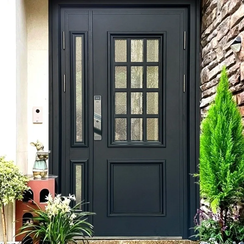 

Cast aluminum villa door Double Rural self-built house Entry Entry door Glass opposite mother and child