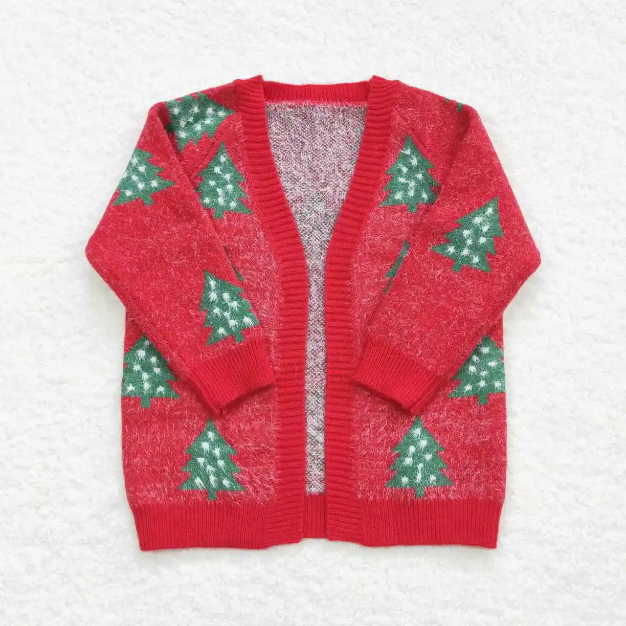 Wholesale Baby Girl Cardigan Sweater Christmas Tree Red Open Long Sleeves Coat Kids Woolen Children Toddler Fall Winter Clothing