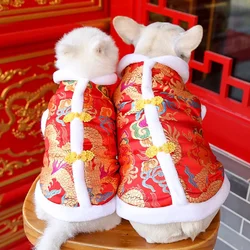 New Year Dog Dragon Robe Costume Winter Pet Clothes  of The Tang Dynasty Christmas Coat for Cats Teddy Bichon Small Medium Dogs