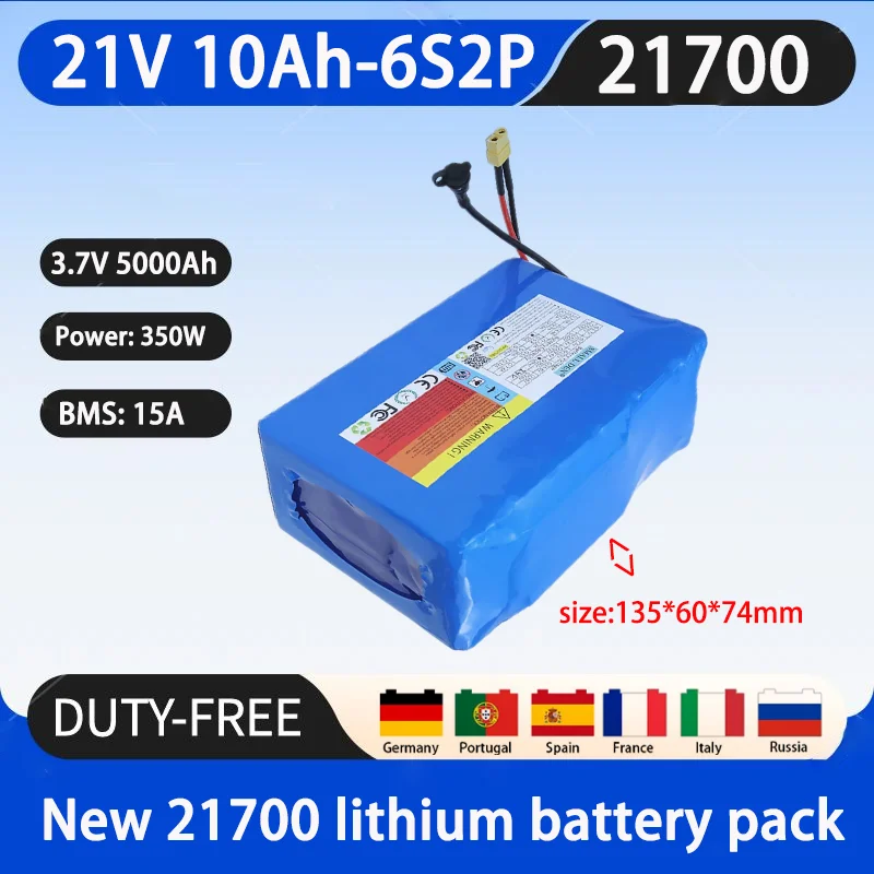 

New 21V 10Ah 21700 lithium battery pack, A-class battery with long battery life of 15A BMS 350W high-power battery+29.4V 2A char