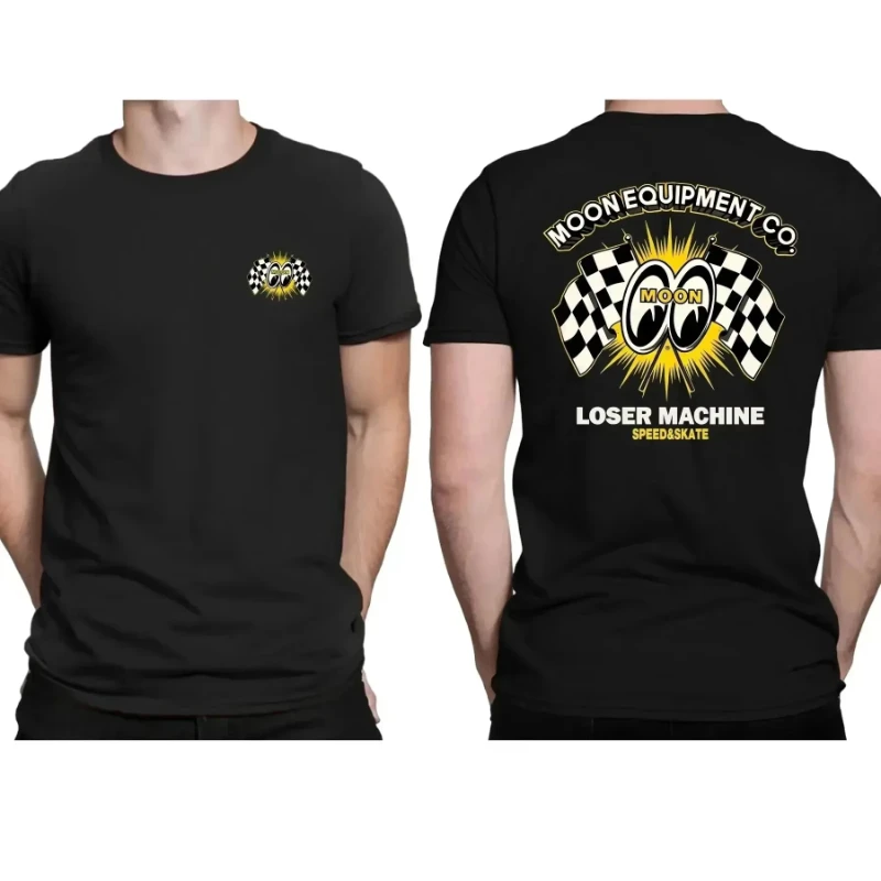 2026 New Men's Mooneyes Moon Equipped Speed Letter Printed T-shirt Trend Cool Streetwear Male Oversized Black Short Sleeve Tops