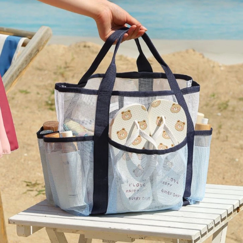 1/2pcs Large Capacity Mesh Beach Bag Multifunctional Travel Handheld Single Shoulder Swimming Toy & Swimsuit Storage Bag