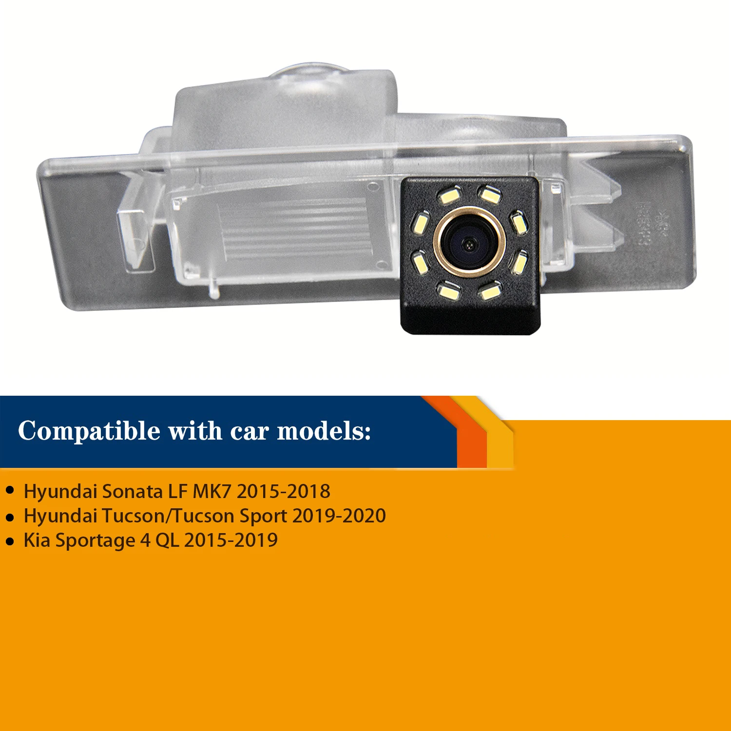 HD Rear View Camera for Hyundai Sonata LF mk7 2015-2018, Reversing Backup Camera with 8LED License Plate Light Waterproof Camera