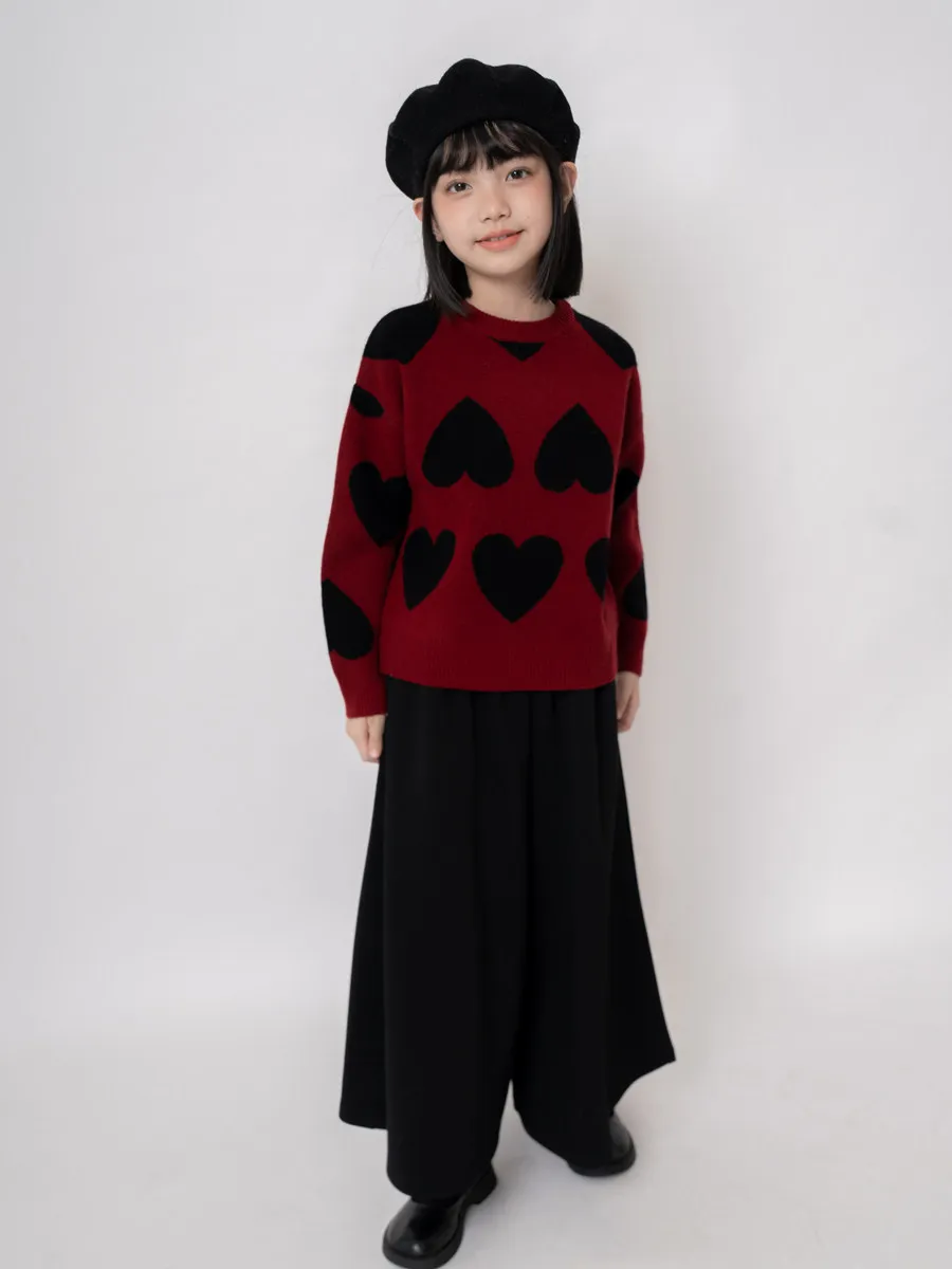 Girls Knit Top Newborn Toddler Autumn Winter Solid Color Red Heart Print New Year Style Kids