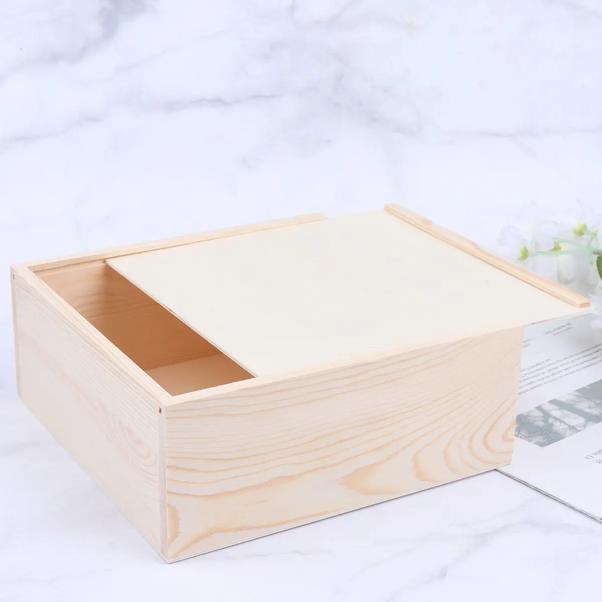 

1Pcs 19.6x19.6x7.6cm Simple Elegant Wooden Square Box with Push Cover Jewelry Gift Case Ring Bracelet Storage Holder