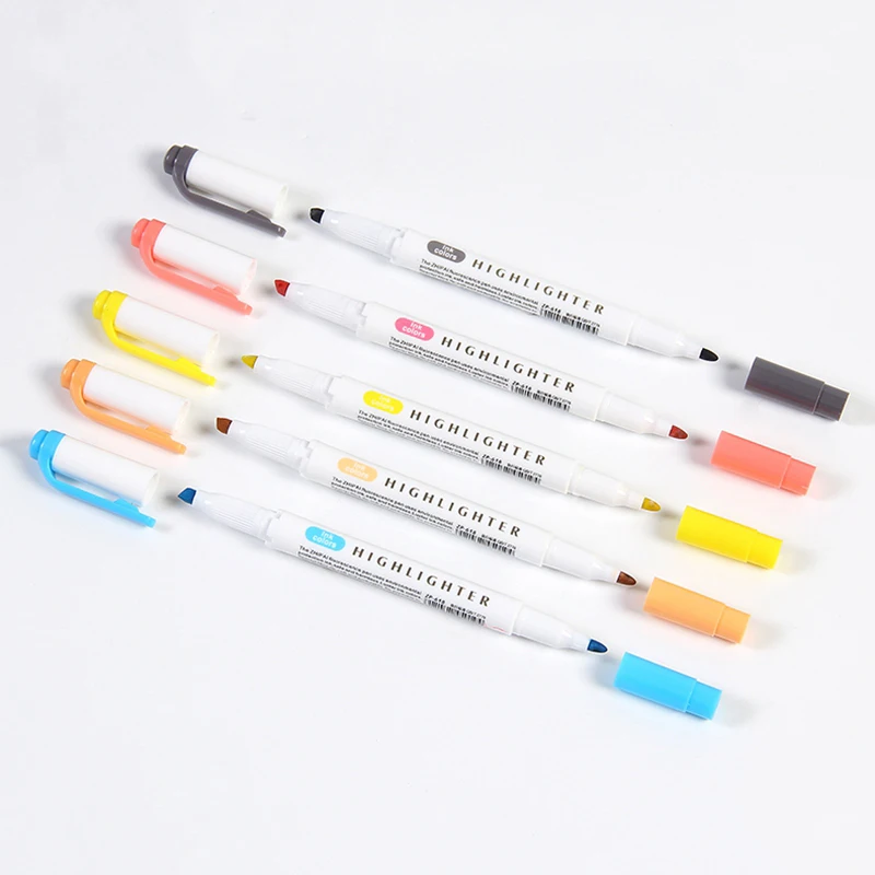 5 Colors Double Headed Highlighter Pen Art Markers Kawaii Japanese Color Fluorescent Pens School & Office Stationery