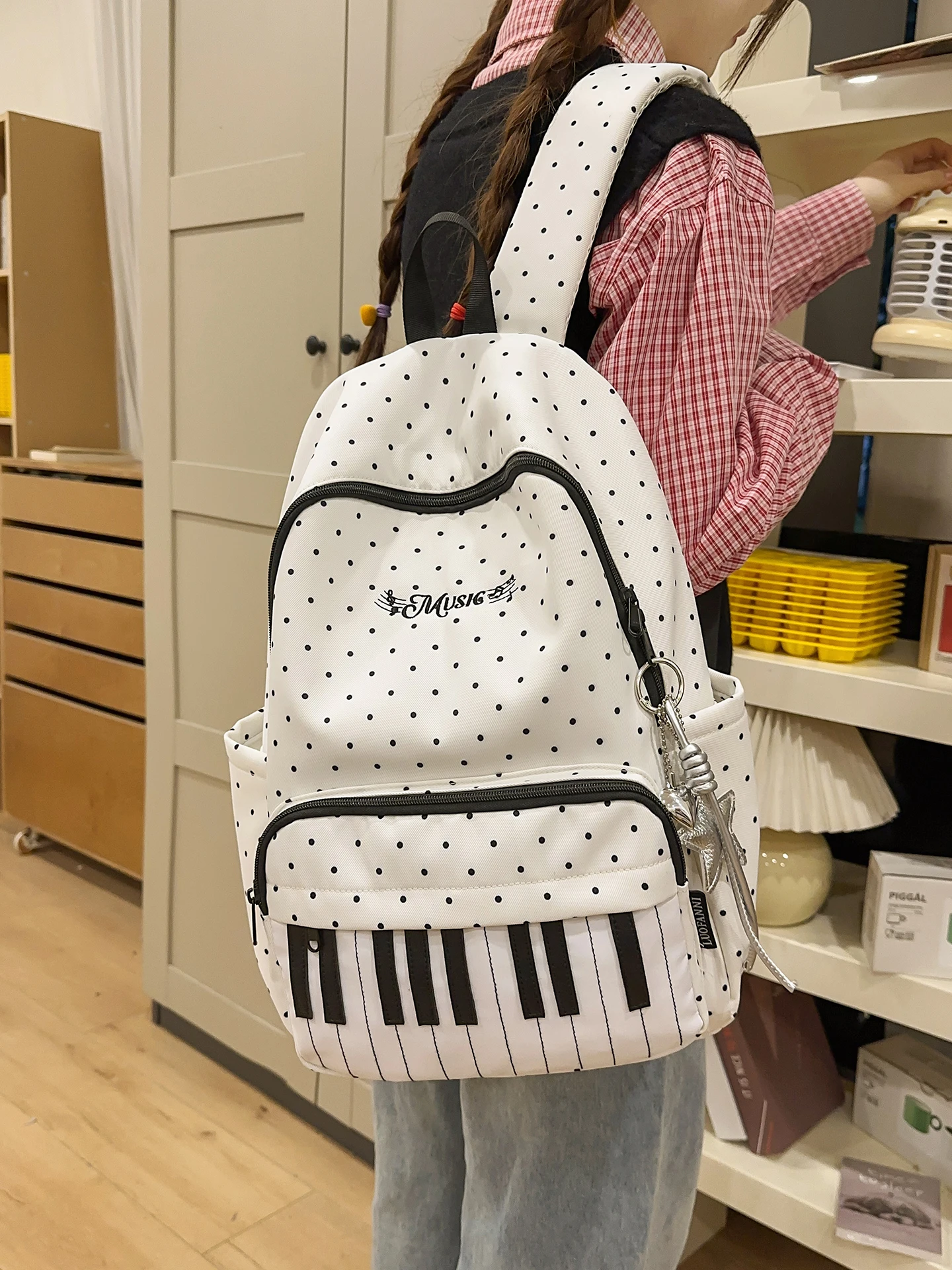 

Легкая повседневная простая женская сумка в горошек для путешествий и классной студенческой сумки, сумка для книг с фортепиано