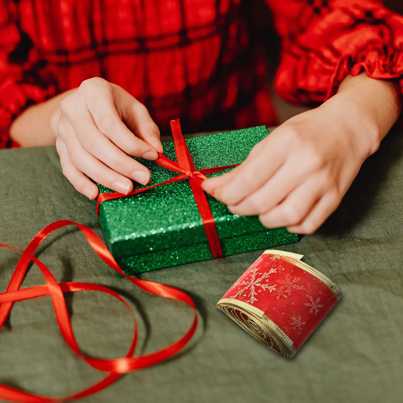 

2 Rolls Christmas Webbing Party Decoration Craft Outdoor Packing Ribbon Wrapping