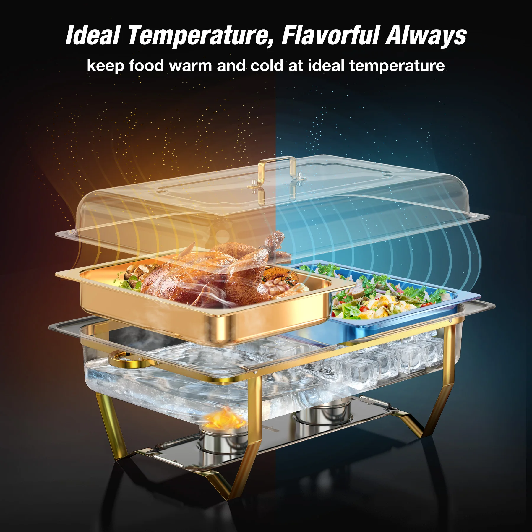 Factory Direct 2026 2/4 Pack 8QT Chafing Dish Buffet Set Stainless Steel Chafer Rectangle Catering Warmer for Party Banquet