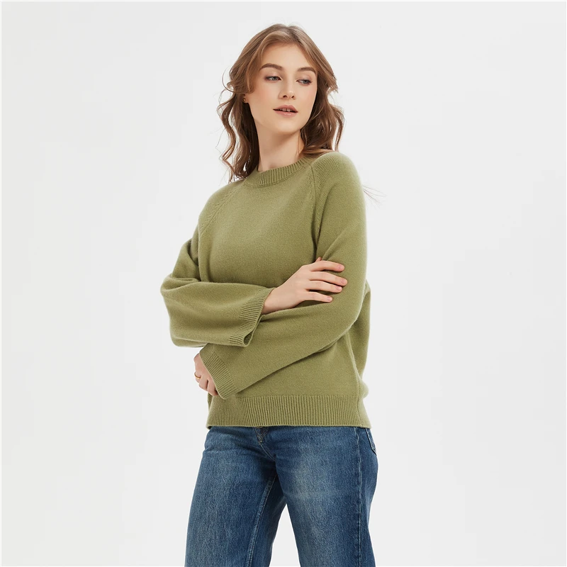 BAHTLEE-Women's 100% Australia Wool Sweater, O-neck Pullovers, Long Sleeves, Knitted Jumper, Loose-Fitting, Warm, Winter