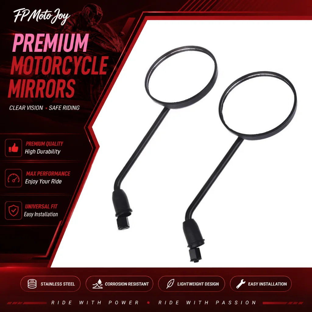 8mm Universal Motorcycle Round Side Mirrors, Adjustable HD ABS Retro Rearview Mirrors for Scooter E-Bike Cafe Racer