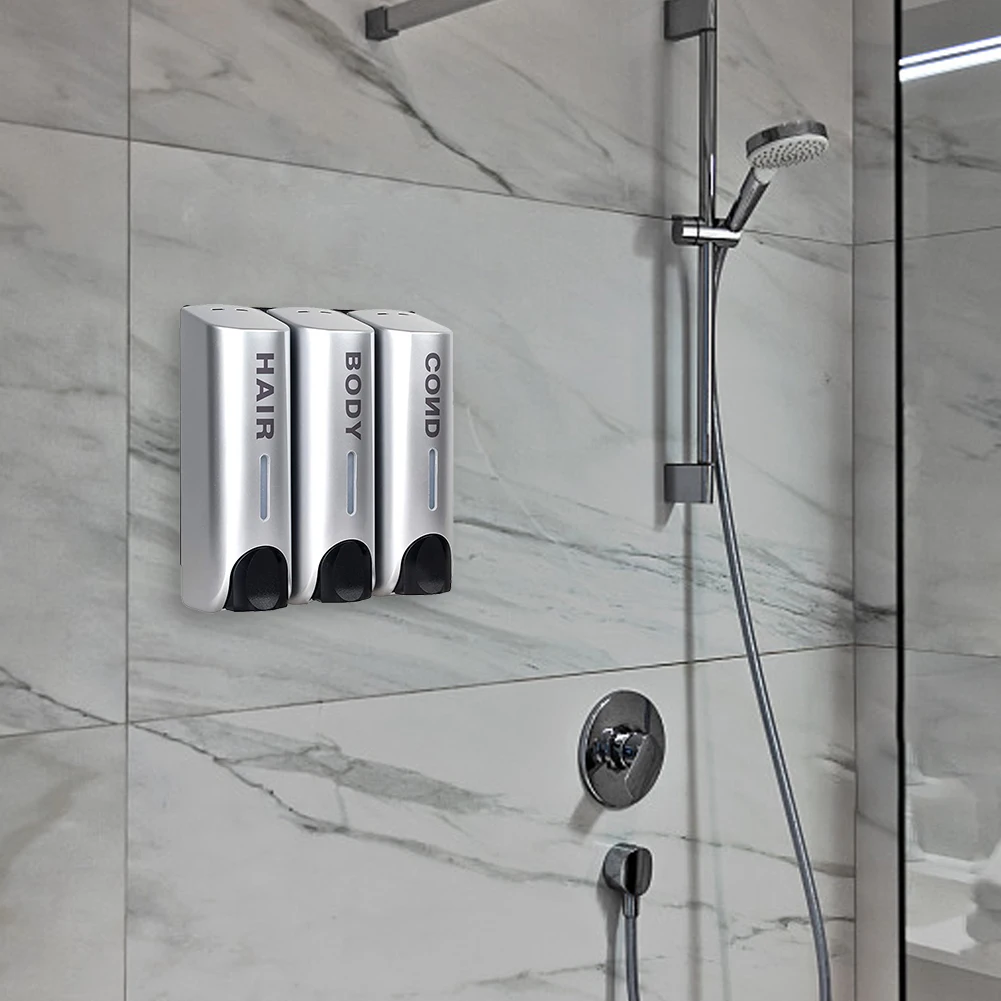 

Triple 350ml Shower Bath Shampoo Dispenser Heat-Resistant Wall-Mount Body Wash Dispenser Large Capacity for Bathroom Accessories
