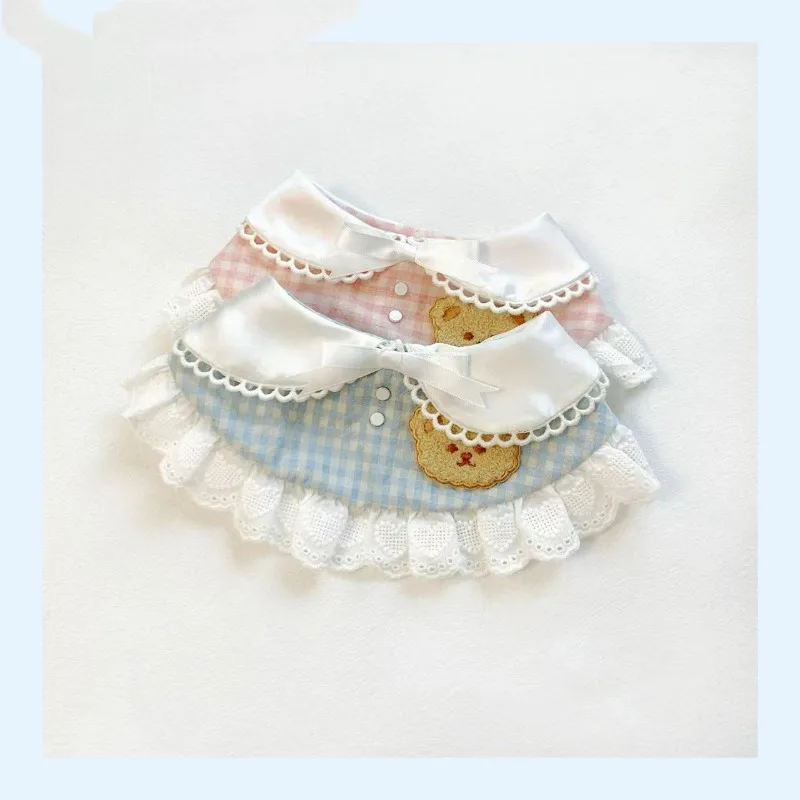 Pet Spring Plaid Cute Bib Pet Lace Teddy Bear Drool Towel Handmade Scarf Decoration Collar Dog Accessories for Small Dogs view 2