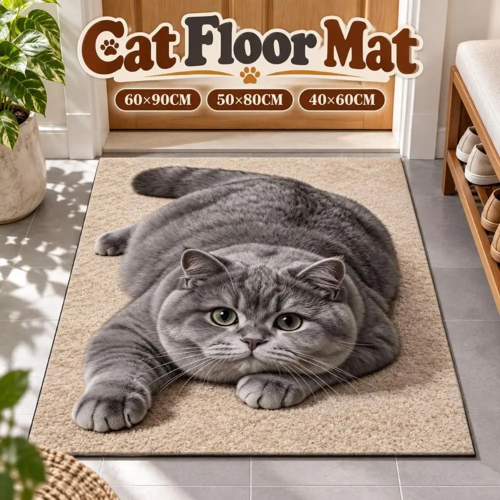 Diatomaceous Earth 3D Cat Floor Mat Realistic 40×60CM 50×80CM 60×90CM Bathroom Carpet Washable Water-absorbing Bedroom Door Rug