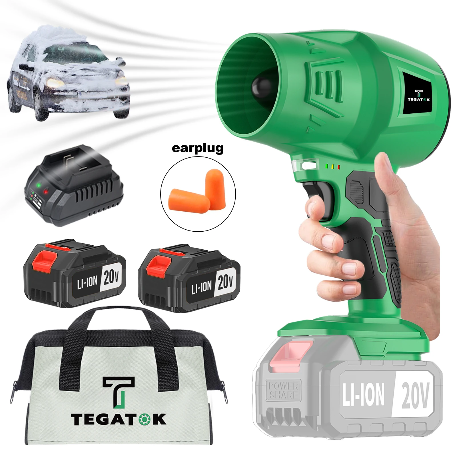 Tegatok Violent Fan, Super Powerful, Blows Water, Air, Dust, Leaves, Snow, Vacuum, With 4.0AH Battery, One Hour Quick Charger