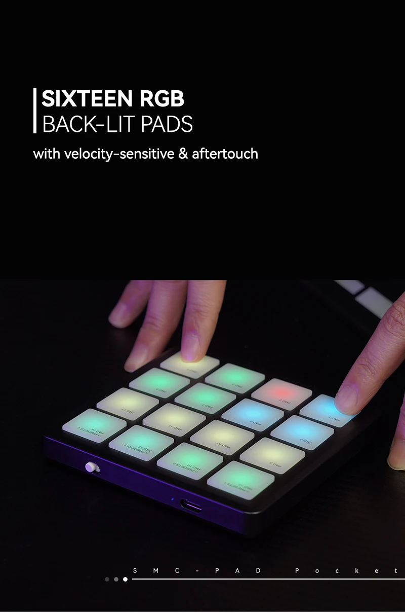 M-VAVE SMC-PAD لوحة الجيب المحمولة اللاسلكية ميدي تحكم 16 منصات مناسبة قرع DJ الموسيقى منظم لوحة المفاتيح تحكم #6