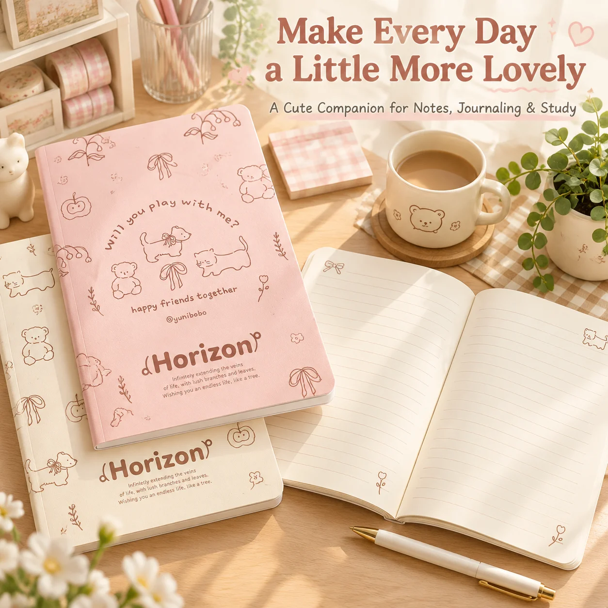 Frosted Cover B5 Notebook, Cute Cartoon Design, Softcover Journal for Students