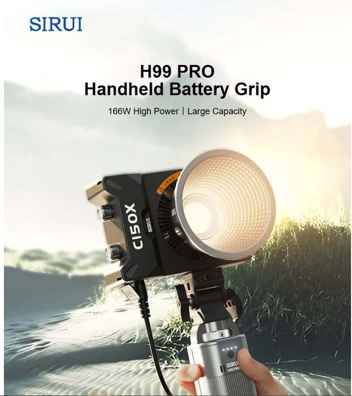 SIRUI H99 PRO - Impugnatura per batteria portatile – 200 W di potenza max, capacità 110 Wh | compatibile con lampadine C150X & USB-C | alloggiamento in metallo | caricatore mobile per apparecchiature