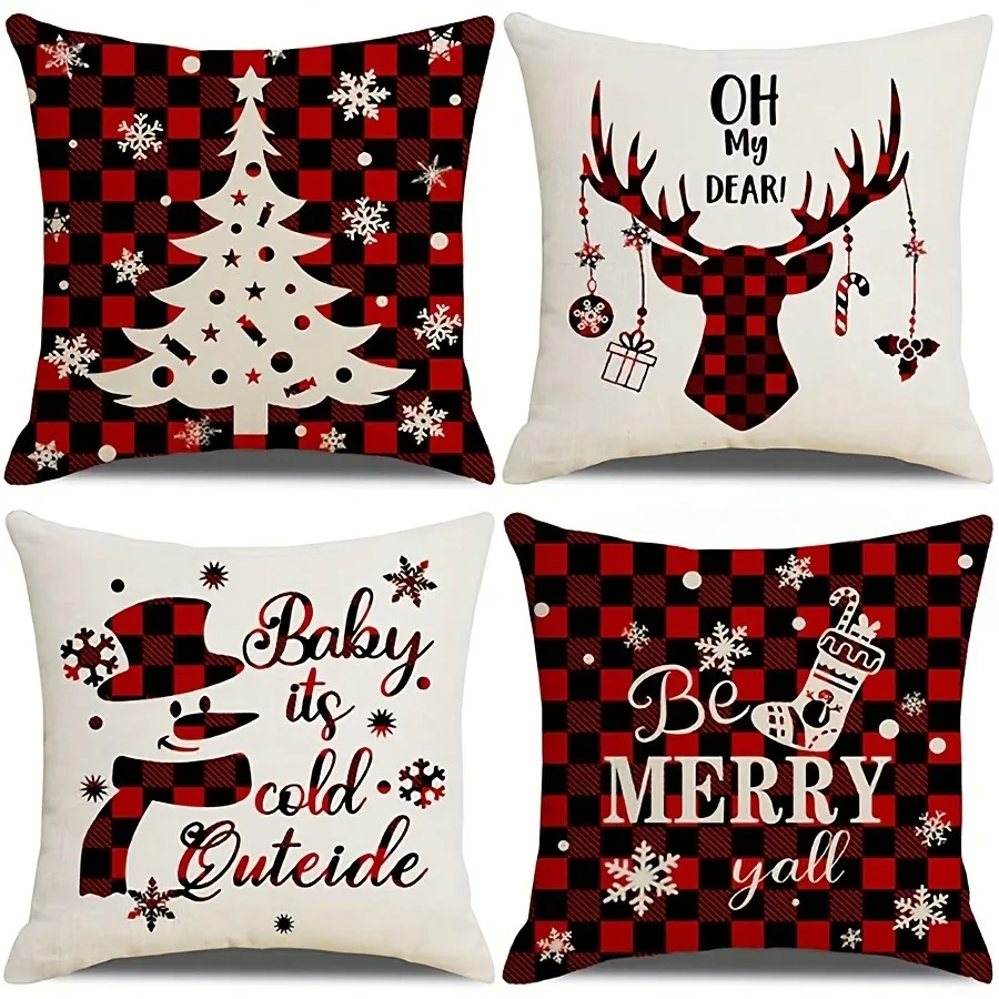 

Christmas Checkered Pattern Pillowcases: Oh My Dear, Baby It's Cold Outside, Be Merry Y'all! room home decoration