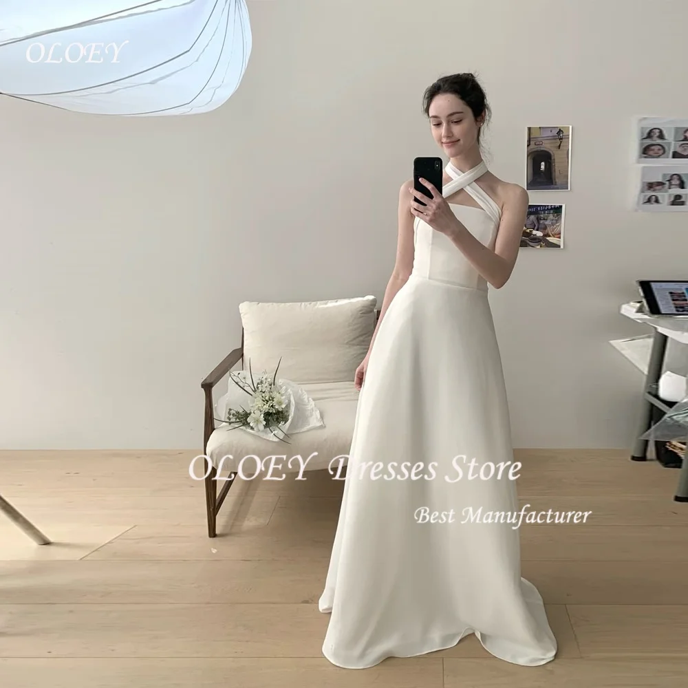 

OLOEY Ivory Korea Wedding Dress Sleeveless A Line Soft Satin Bridal Gown Floor Length Korea Photo Shoot 웨딩드레스 customized