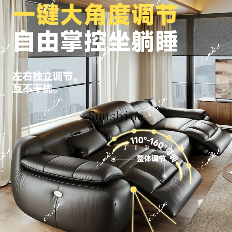 

Italian minimalist electric leather sofa small apartment living room straight row functional sofa FT