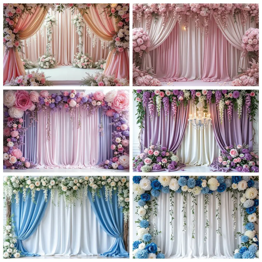 

MOON.QG Hanging Flower Curtain Wedding Photo Backdrops Drapes Women's Birthday Photozone Background Draping Fabric Decorations