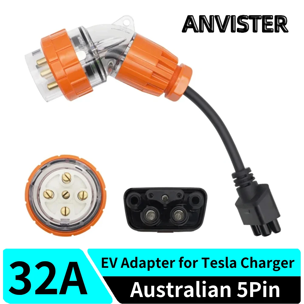 

AU Standard 5 Pins Adapter EV Charger Tesla Extension Cord Connector with 32A 5P+N+E Australian Waterproof Power Elbow Plug