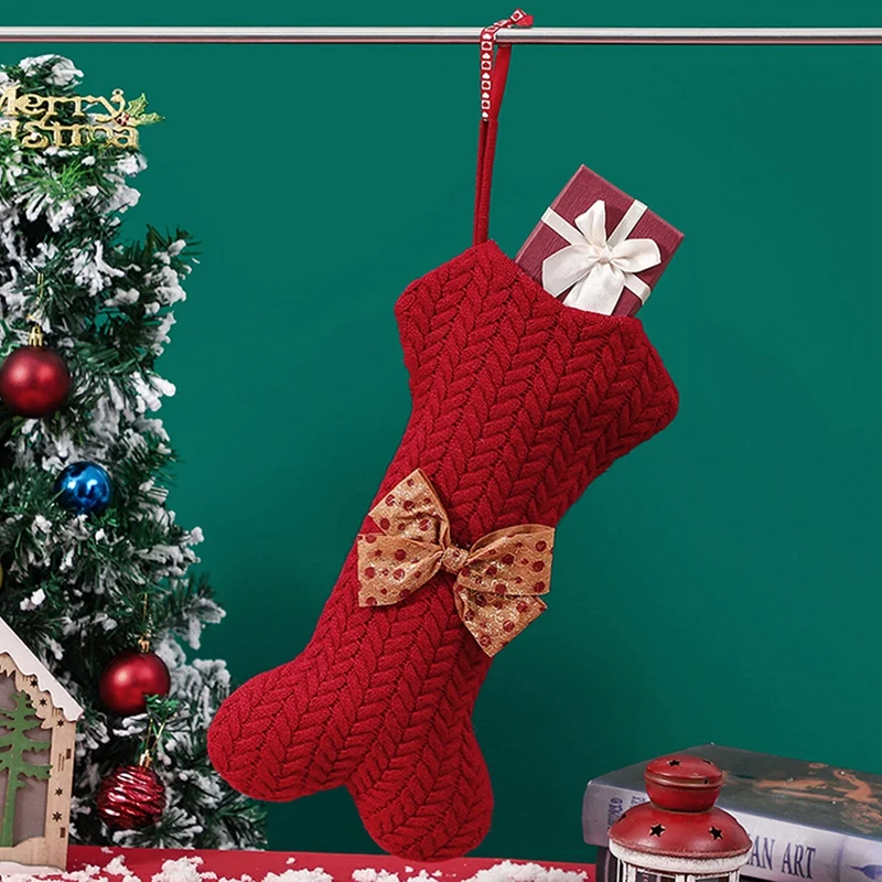 Pet Dog Christmas Stockings Christmas Ornament Knitting Wool Hanging Ornament Easy To Use