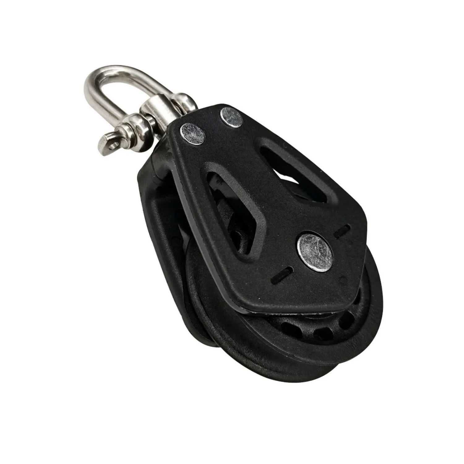 2‑PACK BLACK NYLON ROTATING SINGLE PLASTIC PULLEY, MARINE HARDWARE ACCESSORIES FOR BOATS, YACHTS, KAYAKS AND PILATES