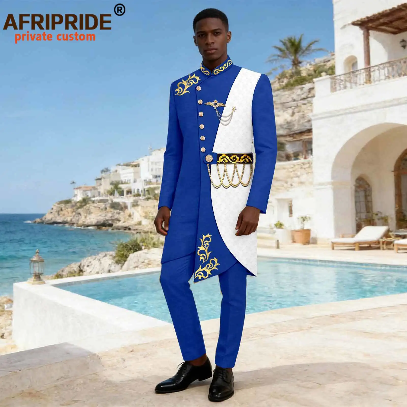 Men`s Business Suits Single Breasted Brooch Gold Chain Blazer and Trousers Set African Clothes Dashiki Attire Wedding 2616068