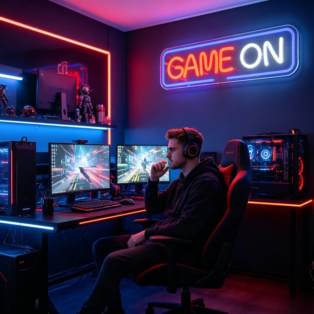 Game On Neon Sign LED Light RGB Gaming Room Decor for Boys Men Bedroom Setup Video Game Party Gift USB Rechargeable Wall Art