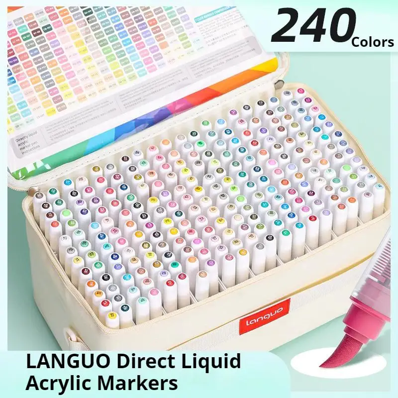 LANGUO 240/171/9 Colors Direct Liquid Acrylic Marker Pens Soft Brush Acrylic Marker DIY Student Graffiti Painting Drawing Pens