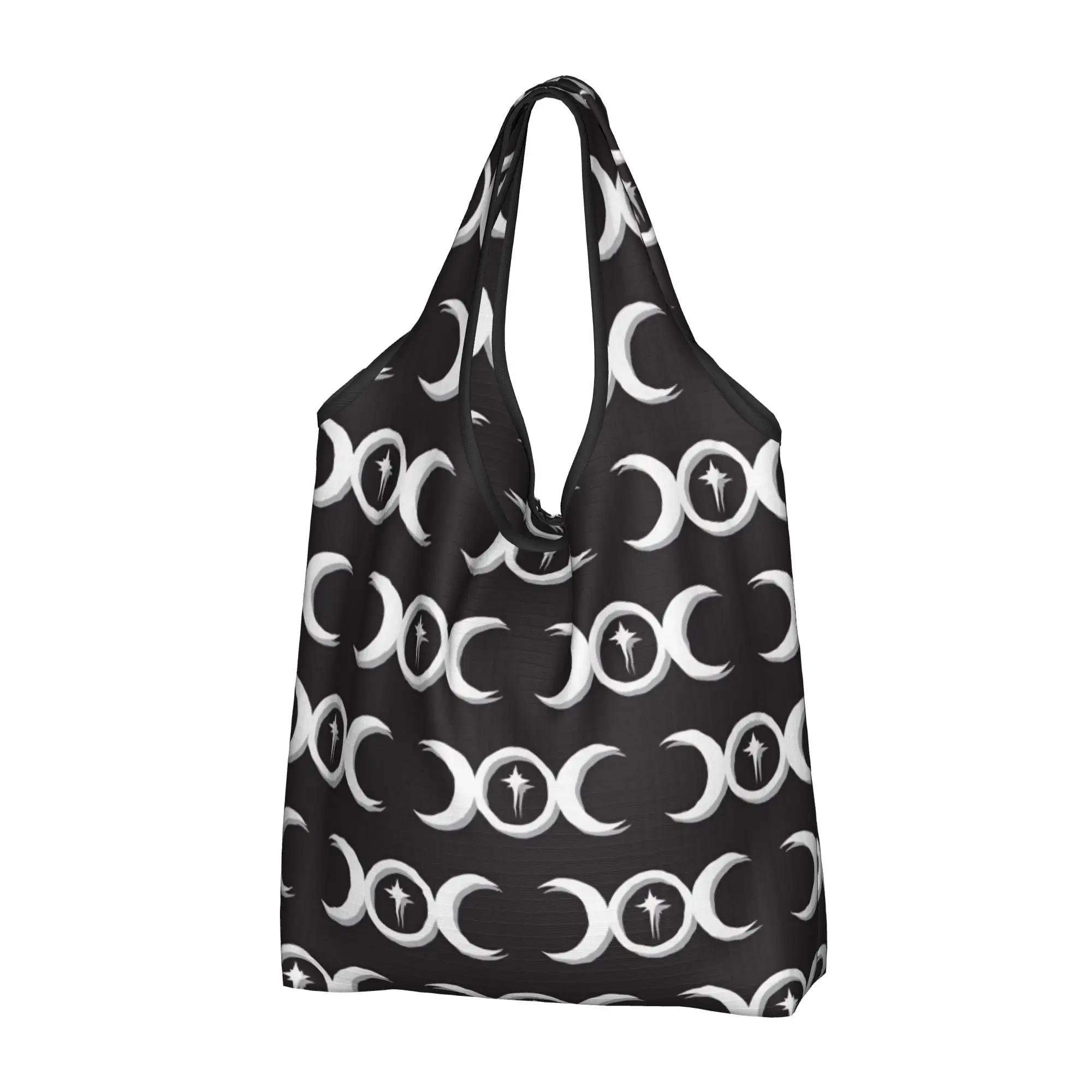 Custom Seamless Repeat Pattern Star Triple Moon Shopping Bags Women Portable Large Capacity Grocery  Tote Shopper Bags