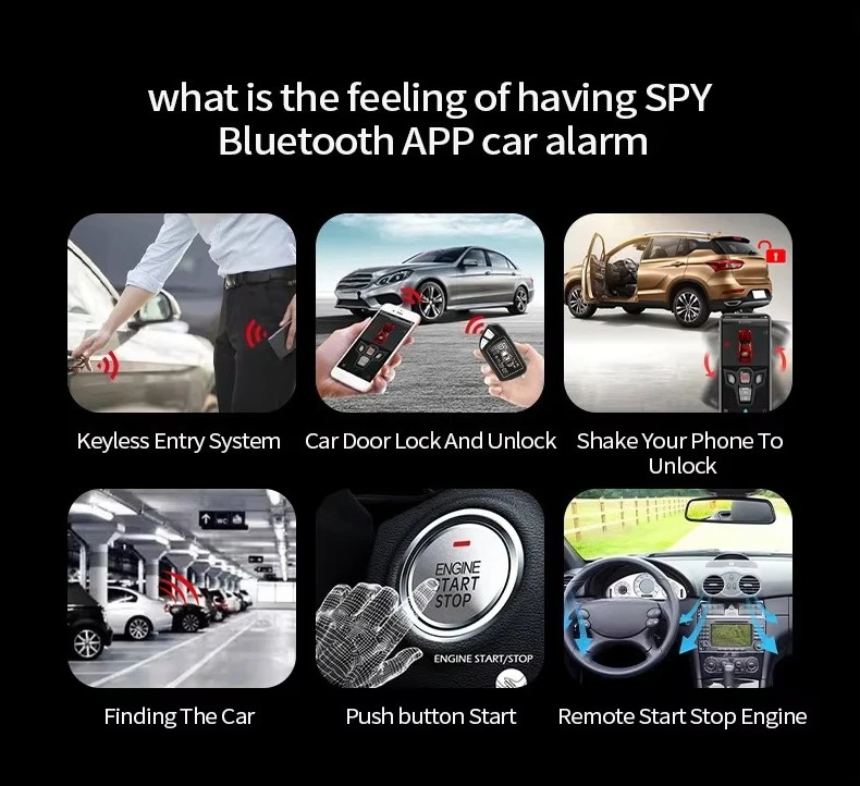 Long distancw  Smart 2-Way PKE Car Burglar Alarm System With Push Start/Stop Button with 2-LCD screen vibration remote controls