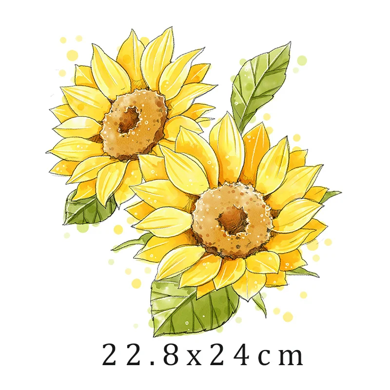 Sunflower Iron On Patches Sun Flower Heat Transfer Stickers Clothes Stripes Women Thermal Stickers T-Shirt Applique