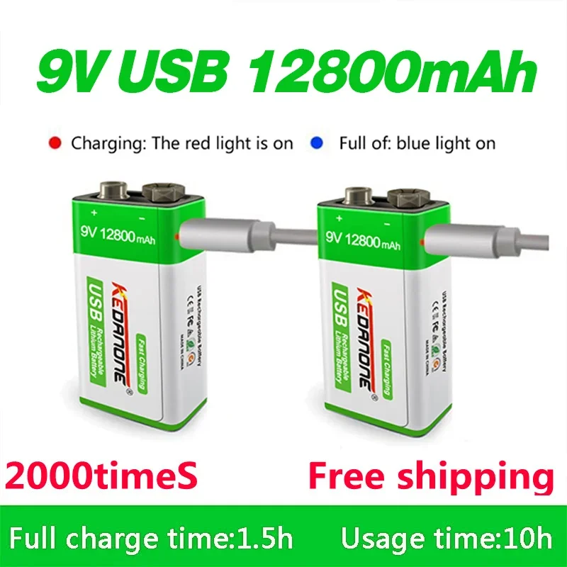 NEW 9V Rechargeable Battery 12800mAh 6F22 Micro USB 9v Li-ion Lithium Batteries for Multimeter Microphone Toy Remote Control KTV