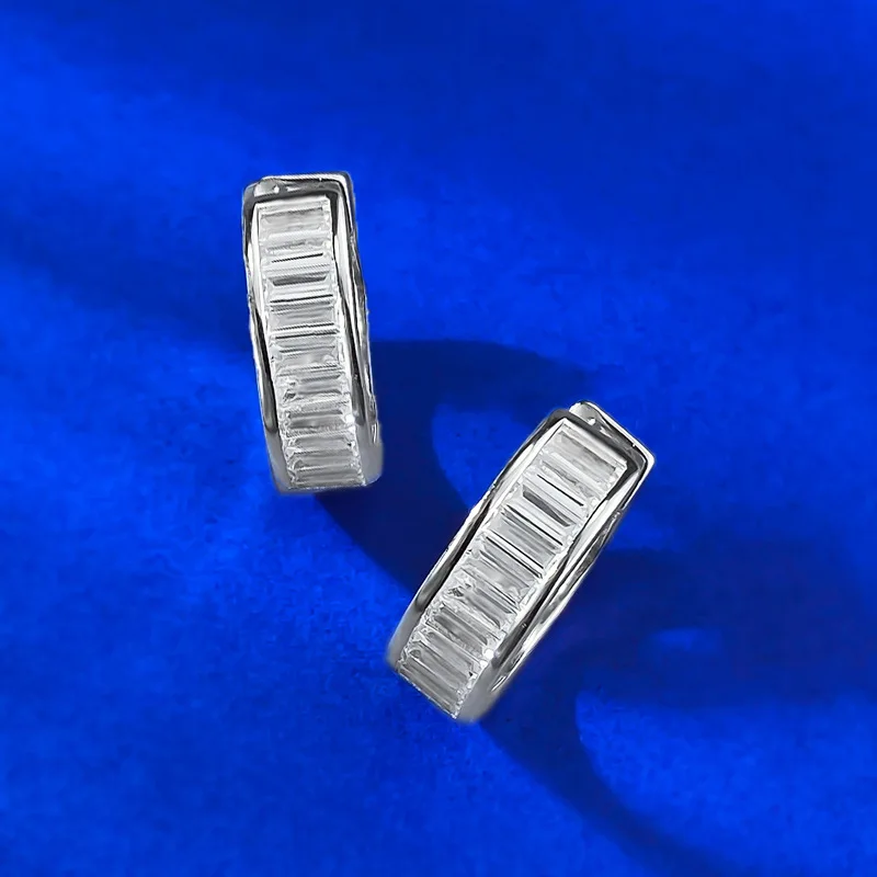 New S925 Silver European and American Trapezoidal Rectangular Clear and Cool Neutral Wind Bar Ear Ring Wedding Jewelry