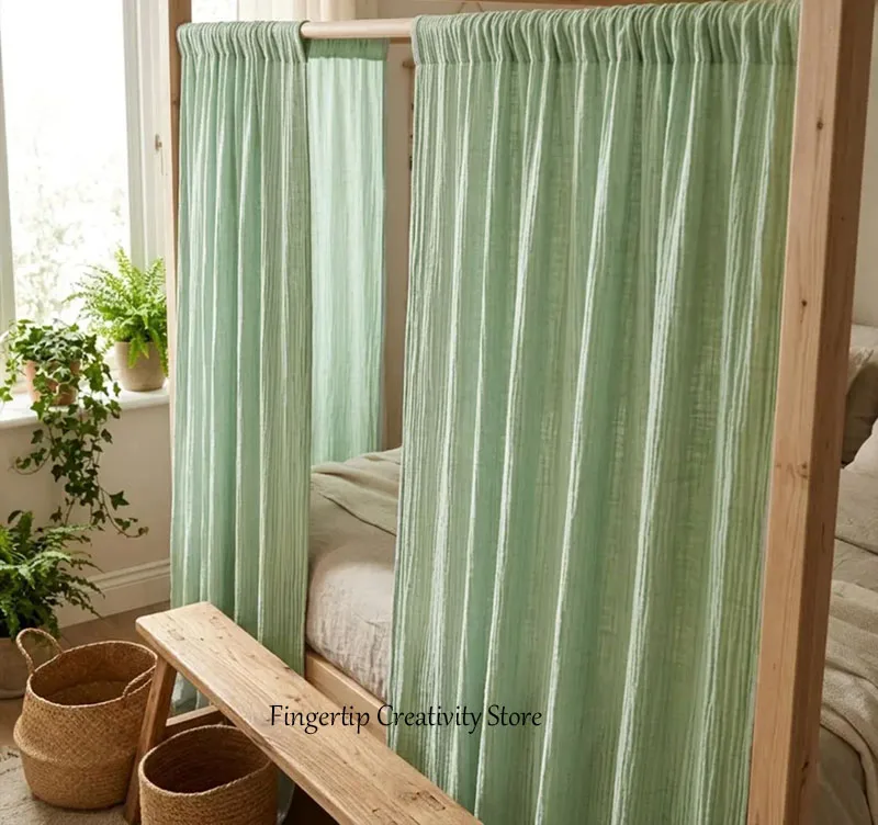 Gekräuselte 100% Baumwoll-Musselin Bettbaldachin-Paneele, Boho Schlafzimmer-Vorhänge, Weiche Atmungsaktive Vierpfosten-Bettvorhänge Wohnzimmerdekoration – Detail 9