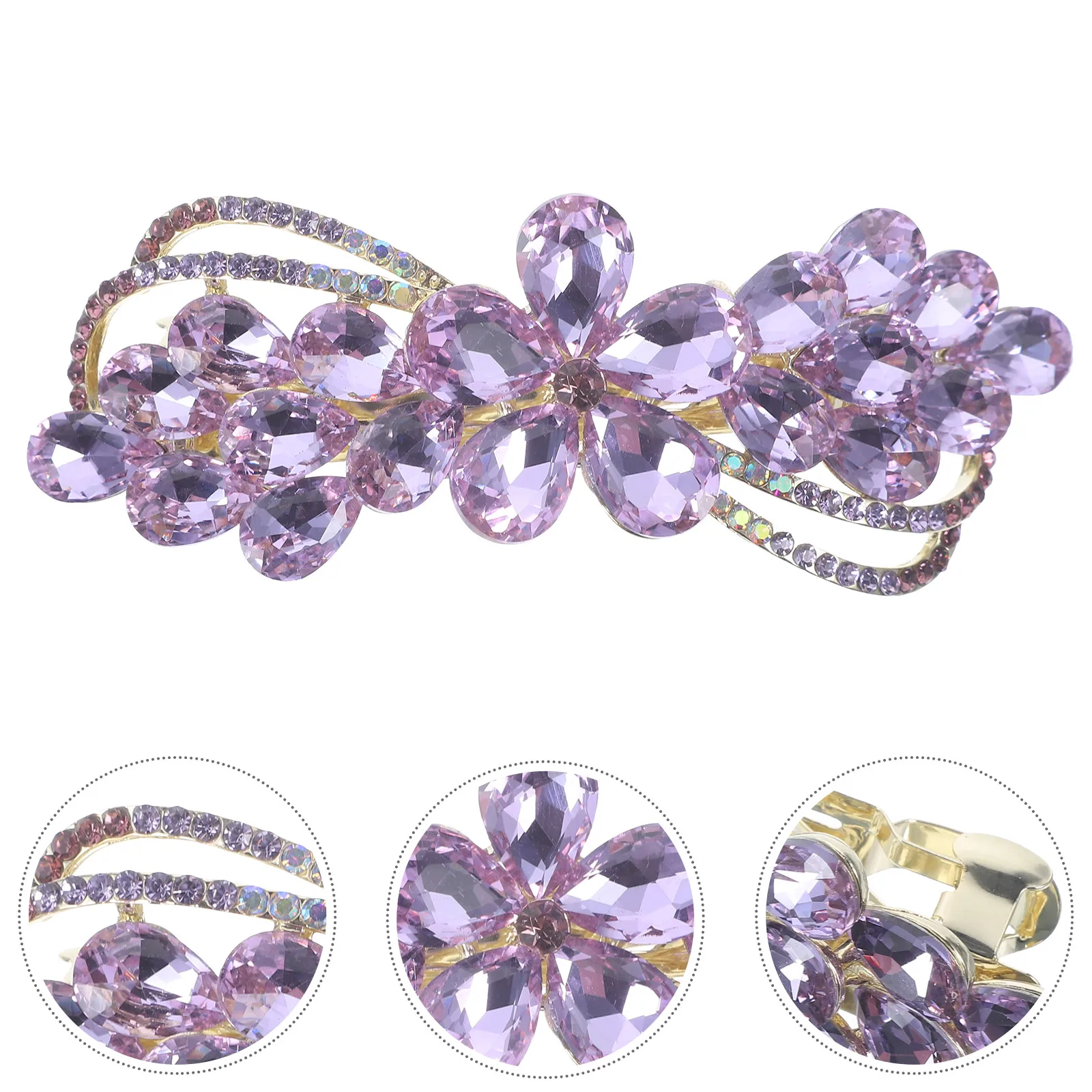 Large Spring Rhinestone Vintage Hair Clips Metal Vintage Accessories Women Girls Purple Color Thick Hair Clips