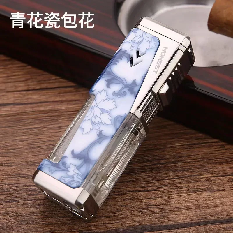 Honest's New Cigar Specific Four Flame Straight Forward Lighter, Visual Chamber Igniter, Cigar Accessories, Men's Gift