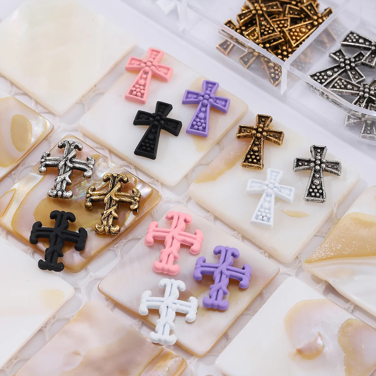 80 ماكارونس ملون عتيق لفن الأظافر المتقاطع مزين بنمط فاسق من سبيكة فن الأظافر DIY إكسسوارات مثقاب معدني للأظافر المزيفة #5