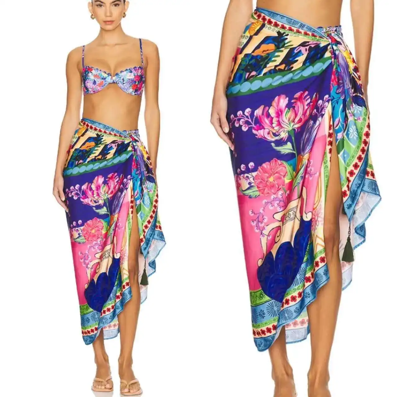 2025 Nuovo prodotto Gonna avvolgente stampata in cotone Bikini da donna Costume da bagno da spiaggia Grembiule Sarong