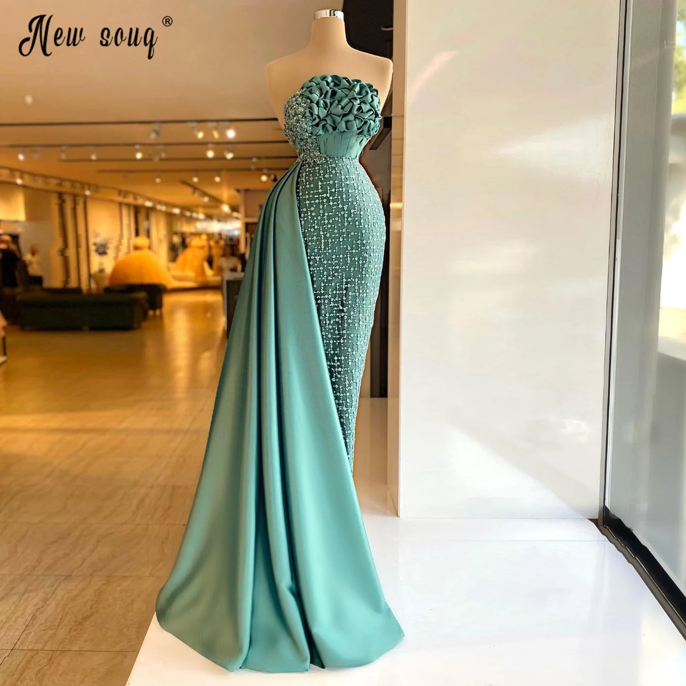 ใหม่ล่าสุดสีเขียวมรกต Mermaid ชุดราตรียาว Chic Beading ภาษาสวีดิชคำเซ็กซี่ปาร์ตี้พรหม Custom Made Vestido De Festa