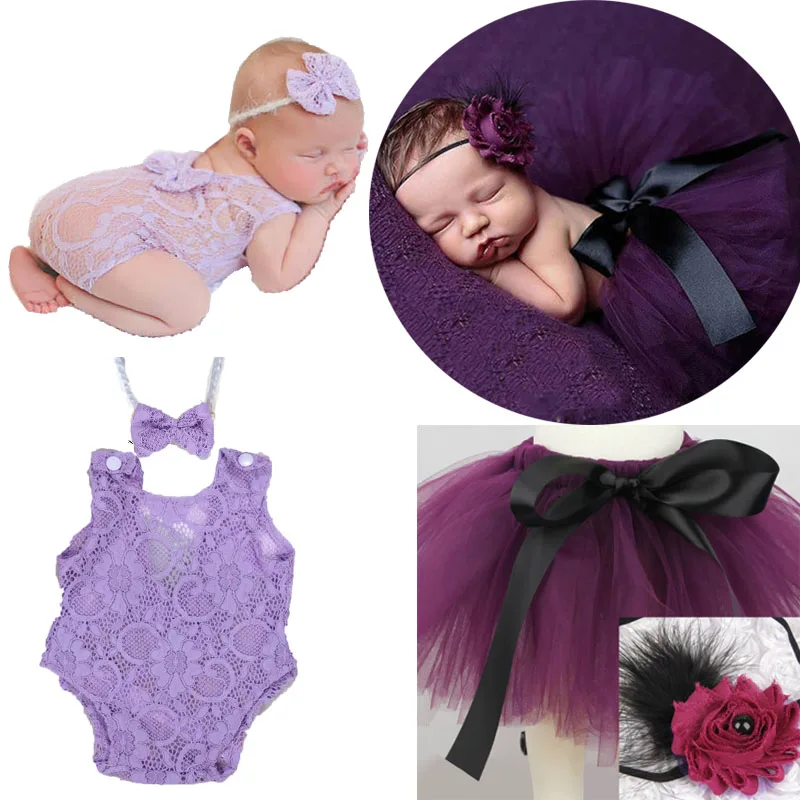 

Комплект из 4 предметов для фотосессии новорожденных, реквизит для фотосессии, детская юбка-пачка с цветочной повязкой на голову, головной убор с бантом, кружевной комбинезон, комплект для младенцев