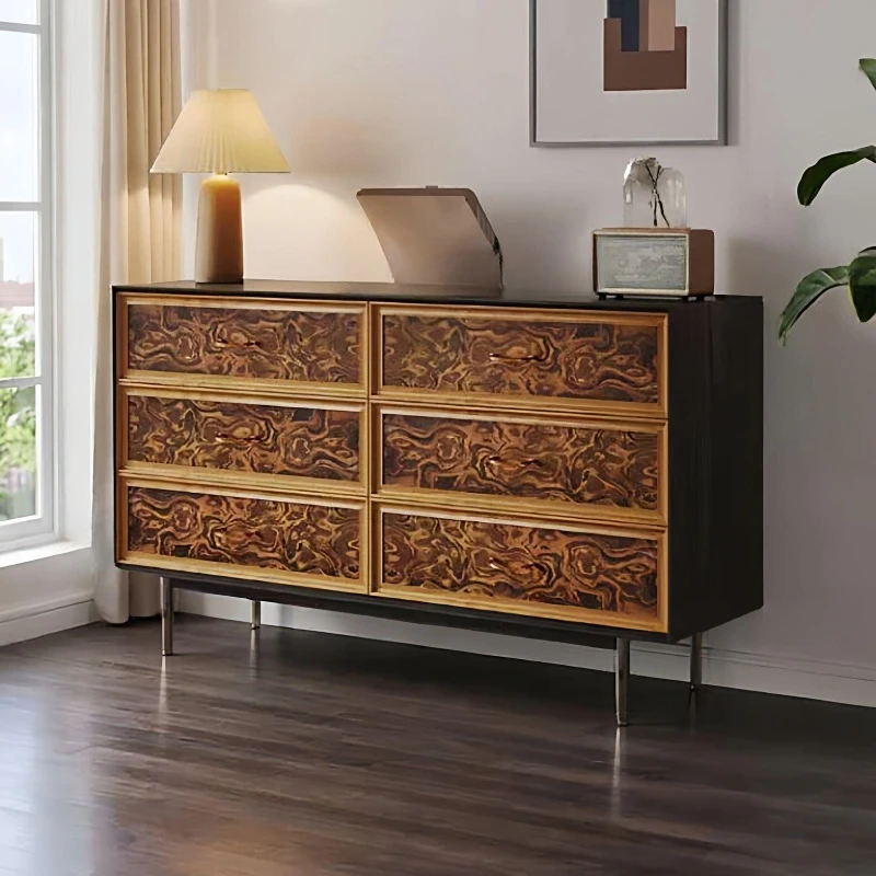 Medieval solid wood six-chest cabinet, living room hallway cabinet, French retro bedroom, large-capacity drawer