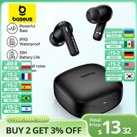 Baseus Bowie E19 True Wireless Earphones 12mm Drivers With Big Bass Bluetooth 5.3 33H Long Playtime IPX5 Waterproof Earbuds